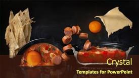  Presentation with sausages - Amazing slide set having cutaway-vegetable-tomato-soup backdrop and a tawny brown colored foreground