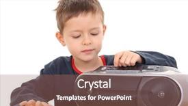  Presentation with old music - Theme featuring cute 6 years old boy listening to music isolated on white background and a violet colored foreground