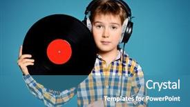  Presentation with music vinyl - Presentation theme featuring cute 7 year old boy background and a teal colored foreground