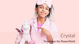  Presentation with pink unicorn - Colorful presentation design enhanced with cute-african-american-girl-wearing backdrop and a lemonade colored foreground