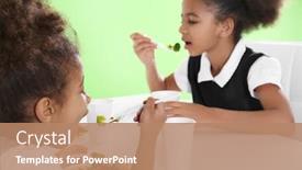  Presentation with african american girls - Presentation design featuring cute african-american girls in dinning room at school background and a coral colored foreground