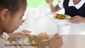  Presentation with african american girls - PPT theme with cute african-american girls in dinning room at school background and a coral colored foreground