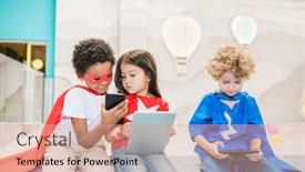  Presentation with superhero - Amazing presentation theme having cute-african-boy-in-costume backdrop and a coral colored foreground