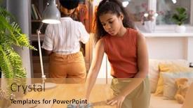  Presentation with room cleaning - PPT layouts enhanced with cute-african-girl-wiping-wooden background and a yellow colored foreground