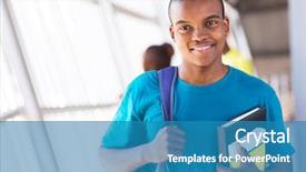  Presentation with american university - PPT theme featuring cute afro american university student looking at the camera background and a teal colored foreground