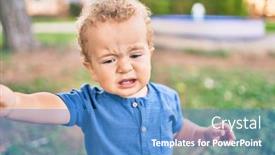  Presentation with tears - Beautiful presentation theme featuring cute-and-sad-little-boy backdrop and a teal colored foreground
