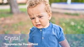  Presentation with crying - Audience pleasing PPT theme consisting of cute-and-sad-little-boy backdrop and a teal colored foreground