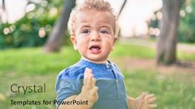  Presentation with crying - Slides having cute-and-sad-little-boy background and a mint green colored foreground