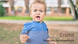  Presentation with crying - Theme enhanced with cute-and-sad-little-boy background and a coral colored foreground