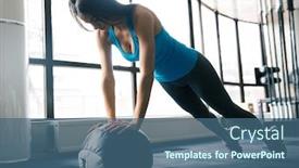  Presentation with gym ball - Slide deck enhanced with cute attractive young woman working out with fit ball at gym background and a ocean colored foreground