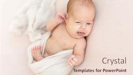  Presentation with newborn - Amazing slide set having cute awake newborn touching his ear with hand backdrop and a lemonade colored foreground