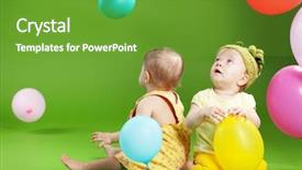  Presentation with cute birthday - PPT theme with cute babies twins over green background and a tawny brown colored foreground