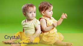  Presentation with babies - Cool new slide deck with cute babies twins over green backdrop and a yellow colored foreground