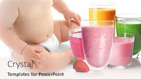  Presentation with smoothies - Cool new slides with cute baby and glasses of different healthy smoothies on white background backdrop and a lemonade colored foreground