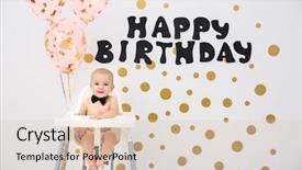  Presentation with baptism baby boy - Amazing slide deck having cute baby boy in high chair on decorated wall background backdrop and a lemonade colored foreground