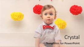  Presentation with baby book - PPT layouts featuring cute baby boy looking at a book sitting next to party flags background and a lemonade colored foreground