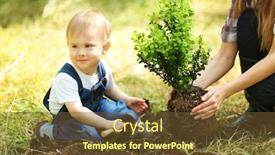  Presentation with baby tree - Slide deck with cute baby boy planting tree with parent in garden background and a tawny brown colored foreground