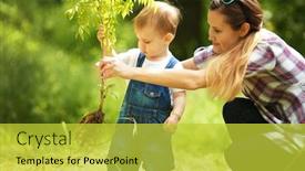  Presentation with tree planting - PPT layouts with cute baby boy planting tree with parent in garden background and a yellow colored foreground