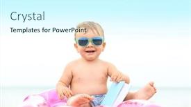  Presentation with mattress - Amazing slide set having cute baby boy sitting on inflatable mattress at beach backdrop and a cool aqua colored foreground