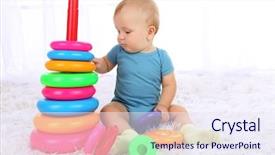  Presentation with pyramid - Presentation theme enhanced with cute baby boy with plastic pyramid on carpet in room background and a sky blue colored foreground