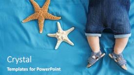  Presentation with cute stars - Colorful slide set enhanced with cute baby boy with sea stars lying on bright blanket backdrop and a teal colored foreground