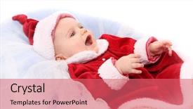  Presentation with baby christmas - Amazing PPT theme having cute baby dressed as santa backdrop and a coral colored foreground