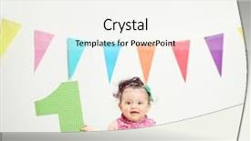  Presentation with first birthday - Slides consisting of cute baby girl celebrating her first birthday seated on the floor at home shot with tilt and shift lens background and a white colored foreground