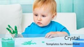  Presentation with baby girl - PPT theme having cute baby girl draw finger background and a light blue colored foreground