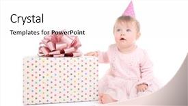  Presentation with baby girl christening - Amazing PPT theme having cute baby girl in party backdrop and a  colored foreground