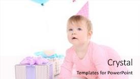  Presentation with baby girl announcement - PPT theme enhanced with cute baby girl in party background and a  colored foreground
