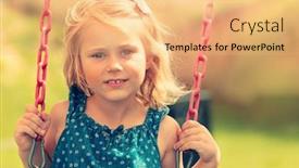  Presentation with baby girl - Slide set with cute baby girl swinging on swing outdoors nice adorable child having fun on playground happy carefree childhood concept background and a coral colored foreground