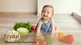  Presentation with cute vegetables - Presentation having young green small cucumbers - cute baby girl with vegetables background and a coral colored foreground