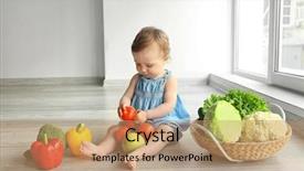  Presentation with cute vegetables - Cool new presentation theme with toddler eating - cute baby girl with vegetables backdrop and a coral colored foreground