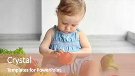  Presentation with cute vegetables - Cool new presentation theme with cute baby girl with vegetables on wooden floor backdrop and a coral colored foreground