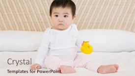  Presentation with cute duck - Presentation design with cute-baby-holding-plastic-duck background and a lemonade colored foreground