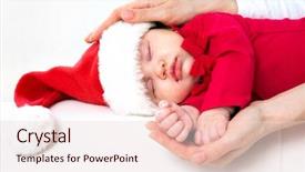  Presentation with sleeping baby - Presentation theme featuring cute baby in santa hat background and a lemonade colored foreground
