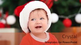 Presentation with baby christmas - Beautiful presentation theme featuring cute baby in santa hat against blurred christmas background backdrop and a red colored foreground