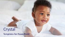  Presentation with black baby - PPT theme featuring cute baby lying on tummy background and a sky blue colored foreground