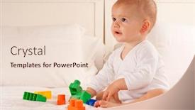  Presentation with white bricks - Colorful theme enhanced with cute baby on a white bed playing with colourful toy bricks backdrop and a lemonade colored foreground