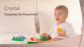  Presentation with white brick - Beautiful PPT theme featuring cute baby on a white bed playing with colourful toy brick backdrop and a lemonade colored foreground