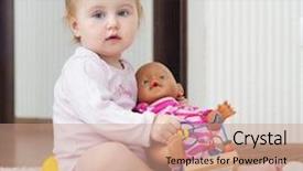  Presentation with doll - Audience pleasing slide set consisting of cute baby playing with doll backdrop and a coral colored foreground