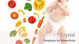  Presentation with cute vegetables - Slide set having cute-baby-with-sliced-vegetables background and a lemonade colored foreground