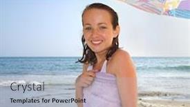  Presentation with under umbrella - Audience pleasing presentation theme consisting of cute beach girl under an umbrella backdrop and a light blue colored foreground