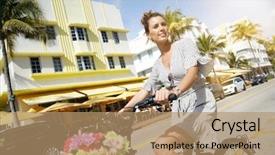  Presentation with art deco - Beautiful presentation theme featuring cute bicycle in art deco backdrop and a coral colored foreground