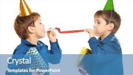  Presentation with cute birthday - Audience pleasing PPT theme consisting of cute birthday boys with party backdrop and a teal colored foreground