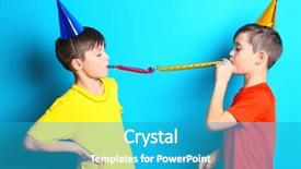  Presentation with cute birthday - Colorful slide deck enhanced with cute birthday boys with party backdrop and a  colored foreground