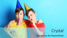  Presentation with cute birthday - Slide set featuring cute birthday boys with party background and a  colored foreground