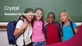  Presentation with classmates - PPT theme enhanced with black child adorable girl studying - classmates posing together background and a gray colored foreground