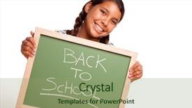  Presentation with pretty girl - Presentation theme consisting of chalkboard with back to school background and a seafoam green colored foreground