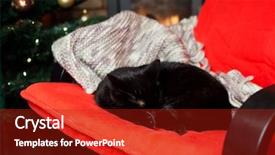  Presentation with fire red - Cool new presentation theme with cute black cat peacfully sleeping on red chair christmas tree and fire burning in fireplace in the background - hygge concept backdrop and a crimson colored foreground